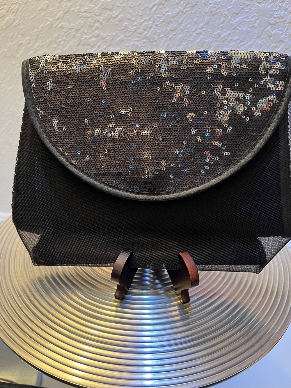 BLACK MESH and SEQUIN MULTI PURPOSE CLUTCH BAG